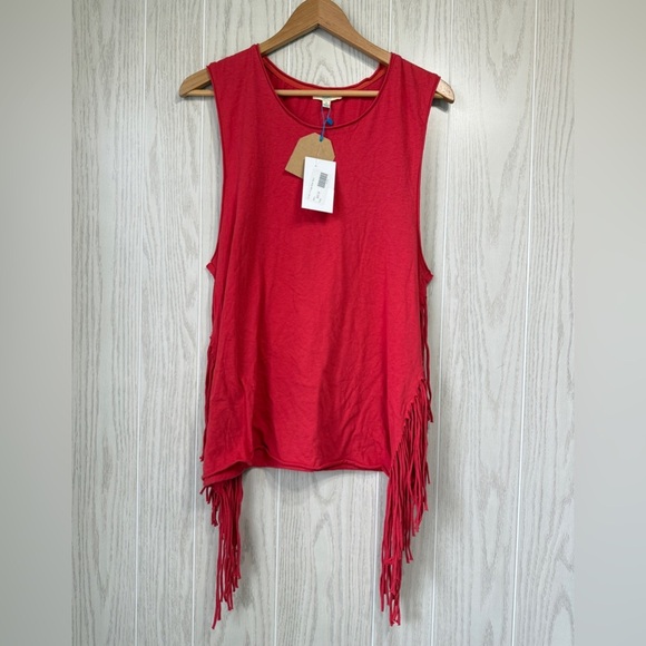 Kori America Tomato Colored Fringe Tank Top NWT - Picture 1 of 3